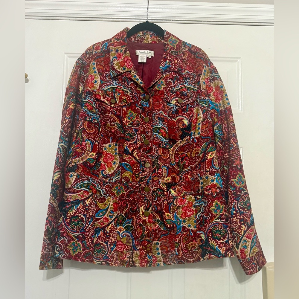 Coldwater Creek Burgundy Size XL Corduroy Paisley Fully Lined Shirt or Jacket